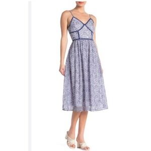 NSR Womens A Line Lace Floral Midi Sun Dress‎ Daisy Trim Size XL NWT Blue White